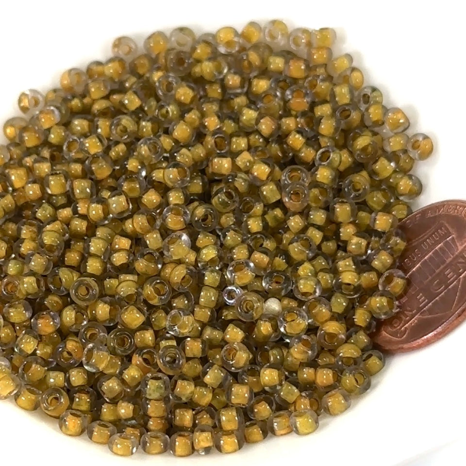 Rocailles size 8/0 3mm Grey Transparent Yellow Lined Preciosa Ornela Traditional Czech Glass Seed Beads 30grams 1 oz CS006