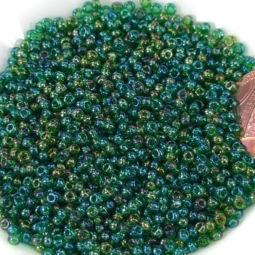 Rocailles size 10/0 2.3mm Emerald Rainbow Preciosa Ornela Traditional Czech Glass Seed Beads 30grams 1 oz CS015