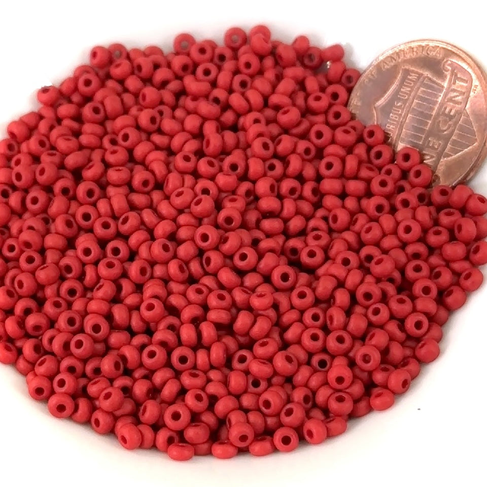 Rocailles size 9/0 (2.6mm) Red Opaque Matted Preciosa Ornela Traditional Czech Glass Seed Beads 30grams 1 oz CS017