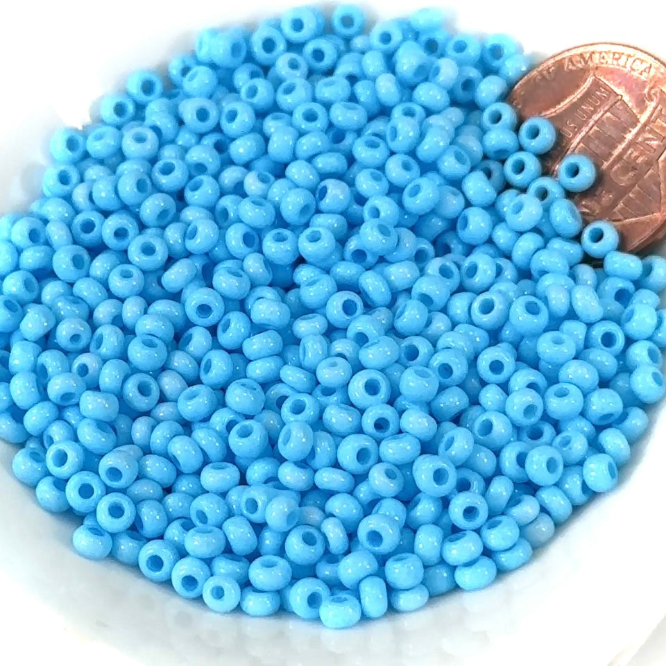 Rocailles size 8/0 (3mm) Light Baby Blue Turquoise Dyed Preciosa Ornela Traditional Czech Glass Seed Beads 30grams 1 oz CS030
