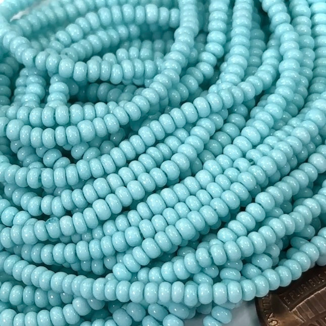 Rocailles size 8/0 (3mm) Light Turquoise Dyed Preciosa Ornela Traditional Czech Glass Seed Beads 8 strands 45grams CS056