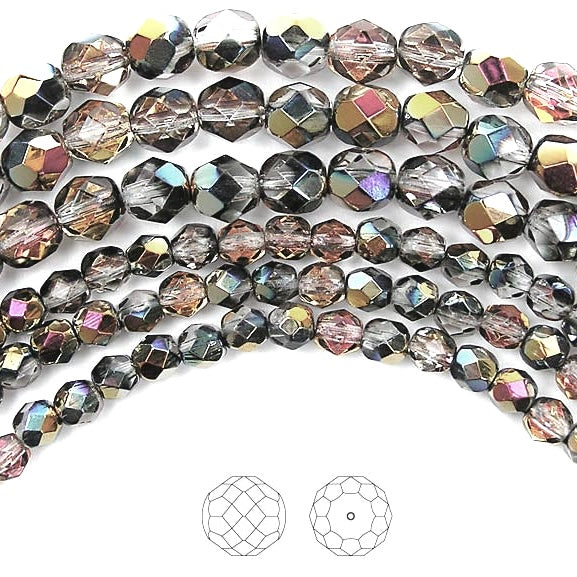 Crystal Santander Multi coated Czech Fire Polished Round Faceted Glass Beads 3mm 4mm 6mm 8mm 10mm
