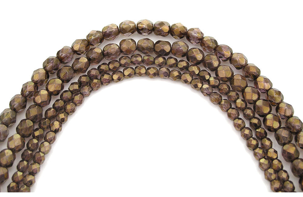 Crystal Senegal Luster, Czech Fire Polished Round Faceted Glass Beads, 16 inch strand