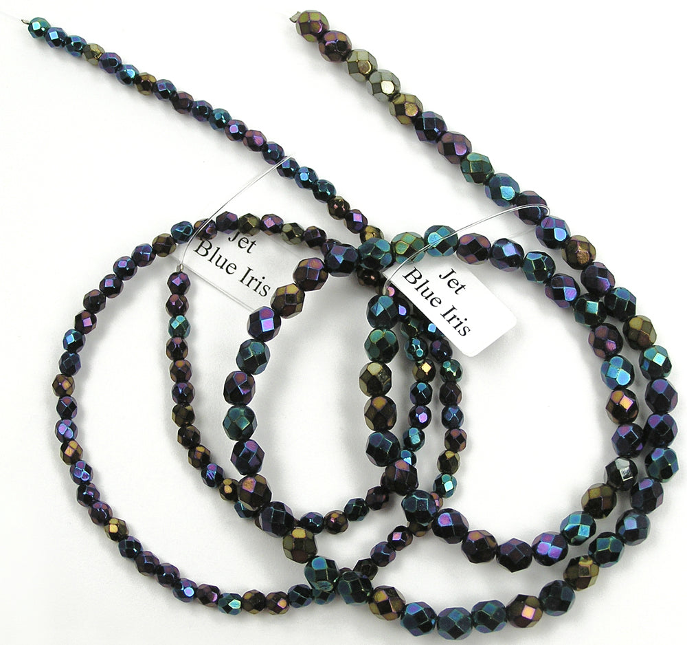 Jet Blue Iris fully coated loose Traditional Czech Fire Polished Round Faceted Glass Beads 4mm 6mm 8mm 14mm