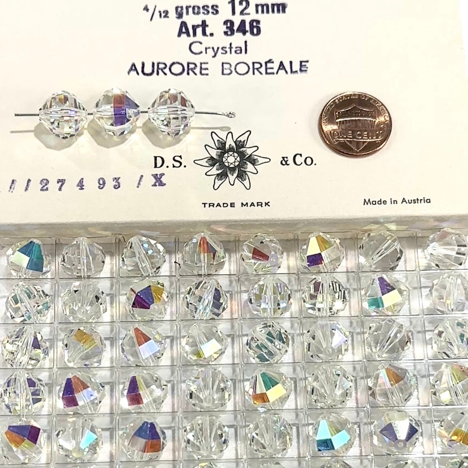 Swarovski Art.# 346-5004 - 12mm Crystal AB 12pcs Vintage Geometric Crystal Beads with Rectangular Facets G01