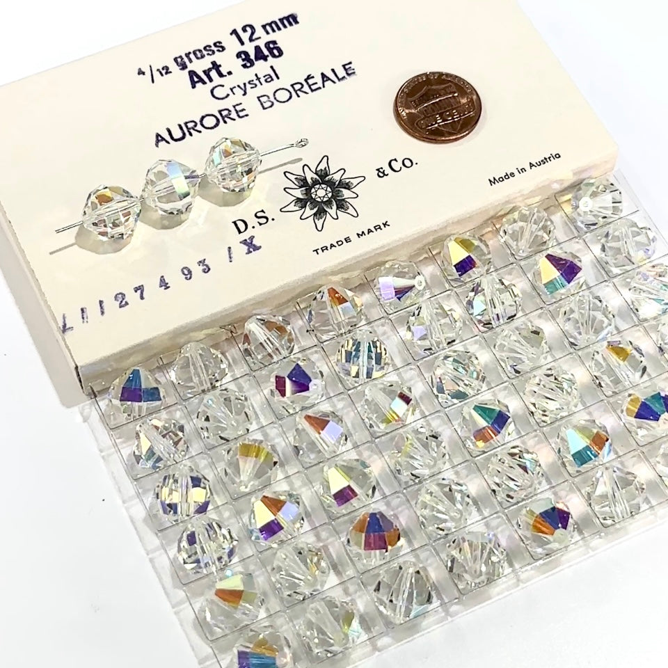 Swarovski Art.# 346-5004 - 12mm Crystal AB 12pcs Vintage Geometric Crystal Beads with Rectangular Facets G01