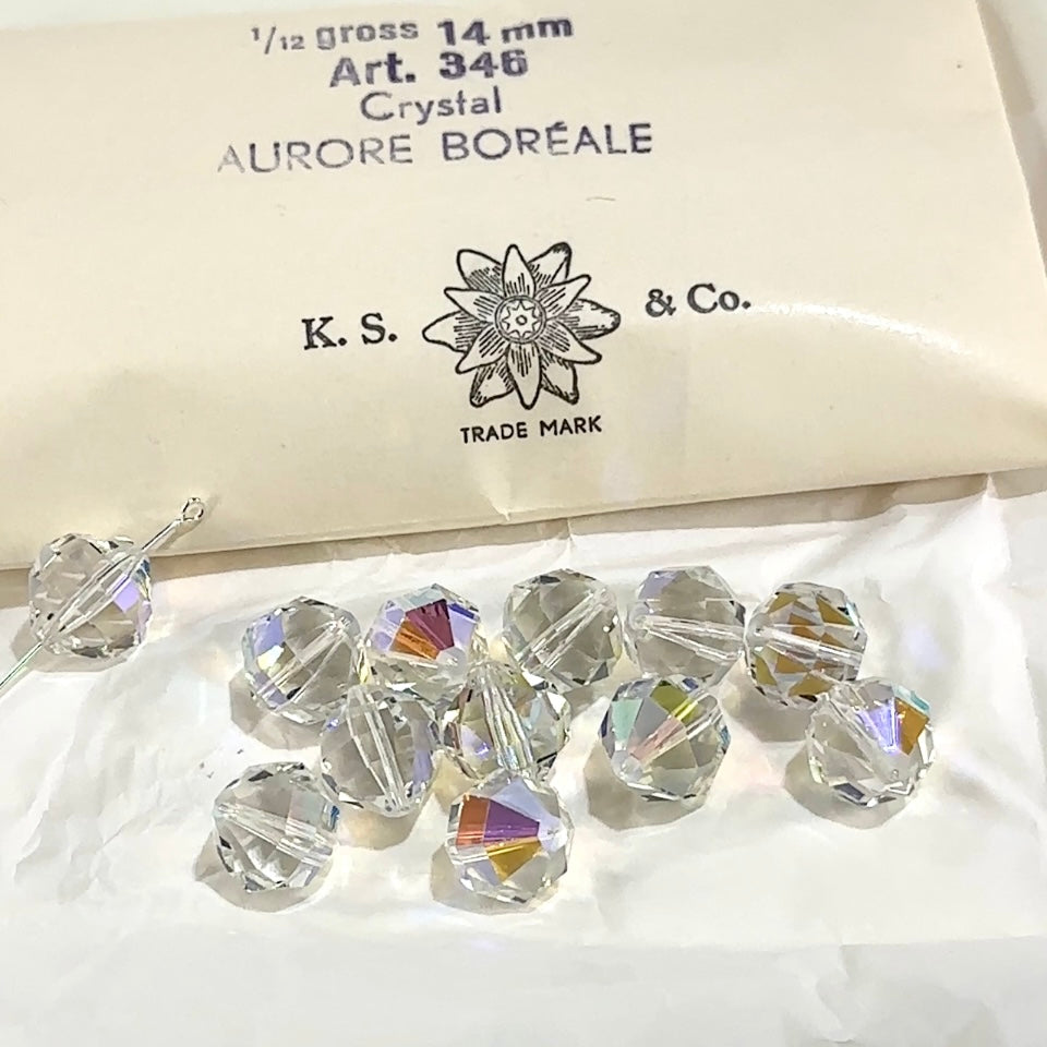 Swarovski Art.# 346-5004 - 14mm Crystal AB 12pcs Vintage Geometric Crystal Beads with Rectangular Facets G04
