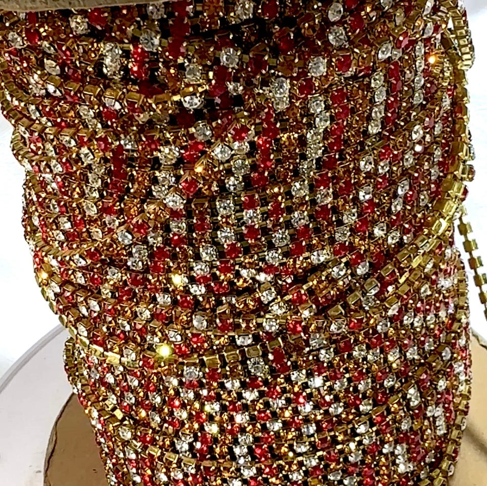 3 feet Swarovski Rhinestone Chain pp24 Clear Crystal Light Siam Topaz Raw Brass G09