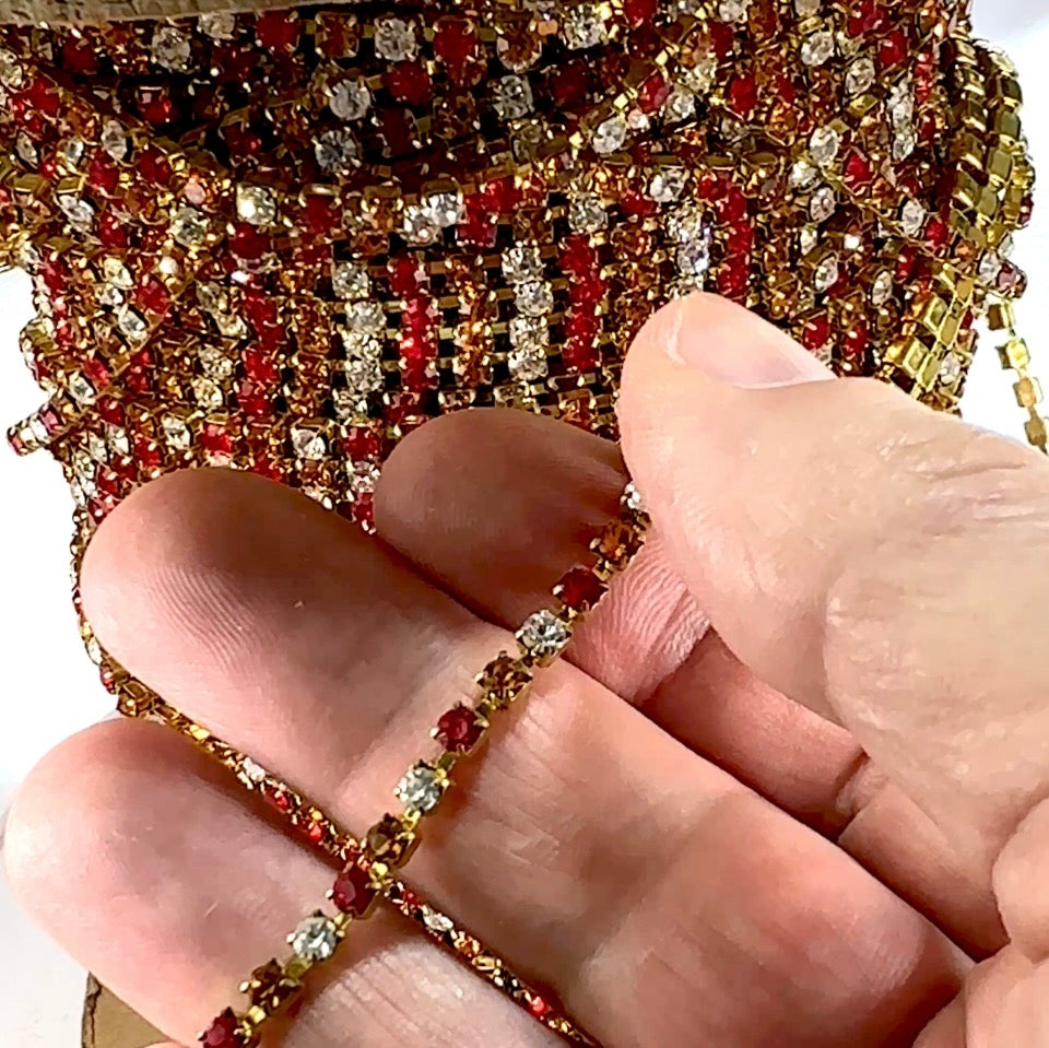 3 feet Swarovski Rhinestone Chain pp24 Clear Crystal Light Siam Topaz Raw Brass G09