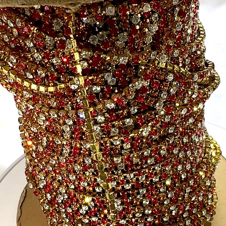 3 feet Swarovski Rhinestone Chain pp24 Clear Crystal Light Siam Topaz Raw Brass G09