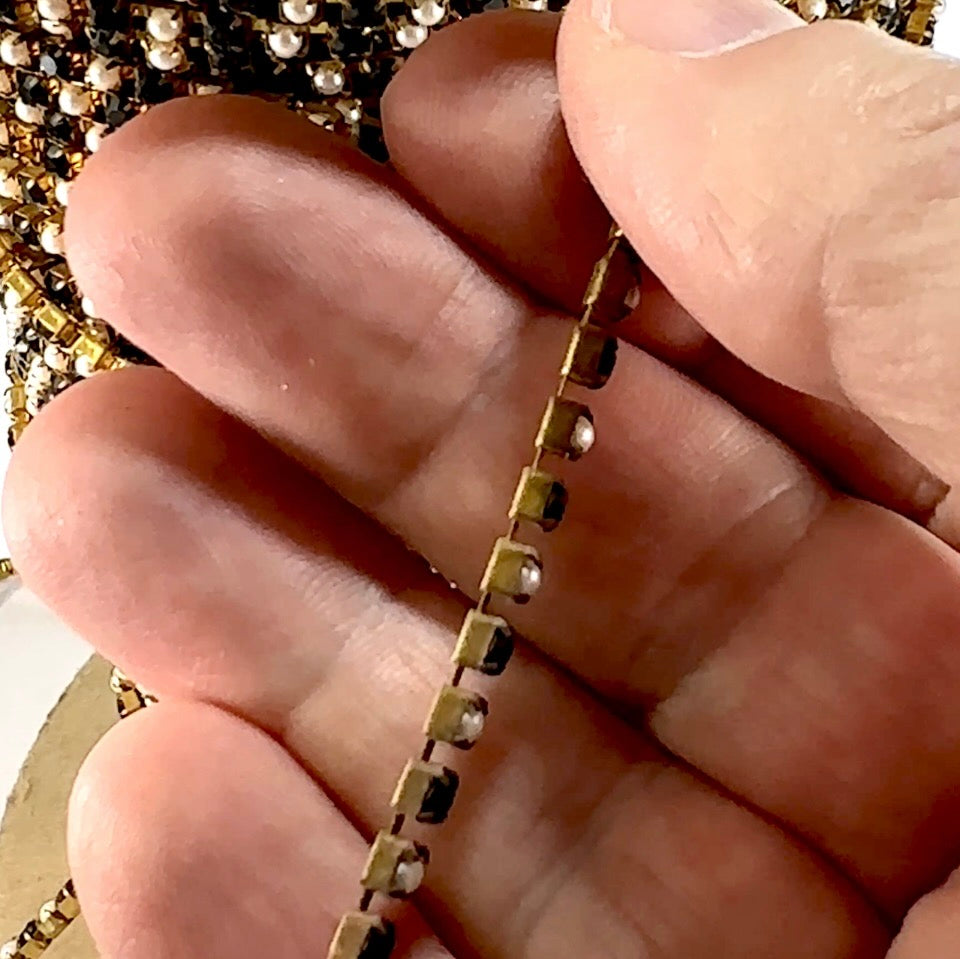3 feet Swarovski Rhinestone Chain pp24 Jet black and Pearl Raw Brass G10