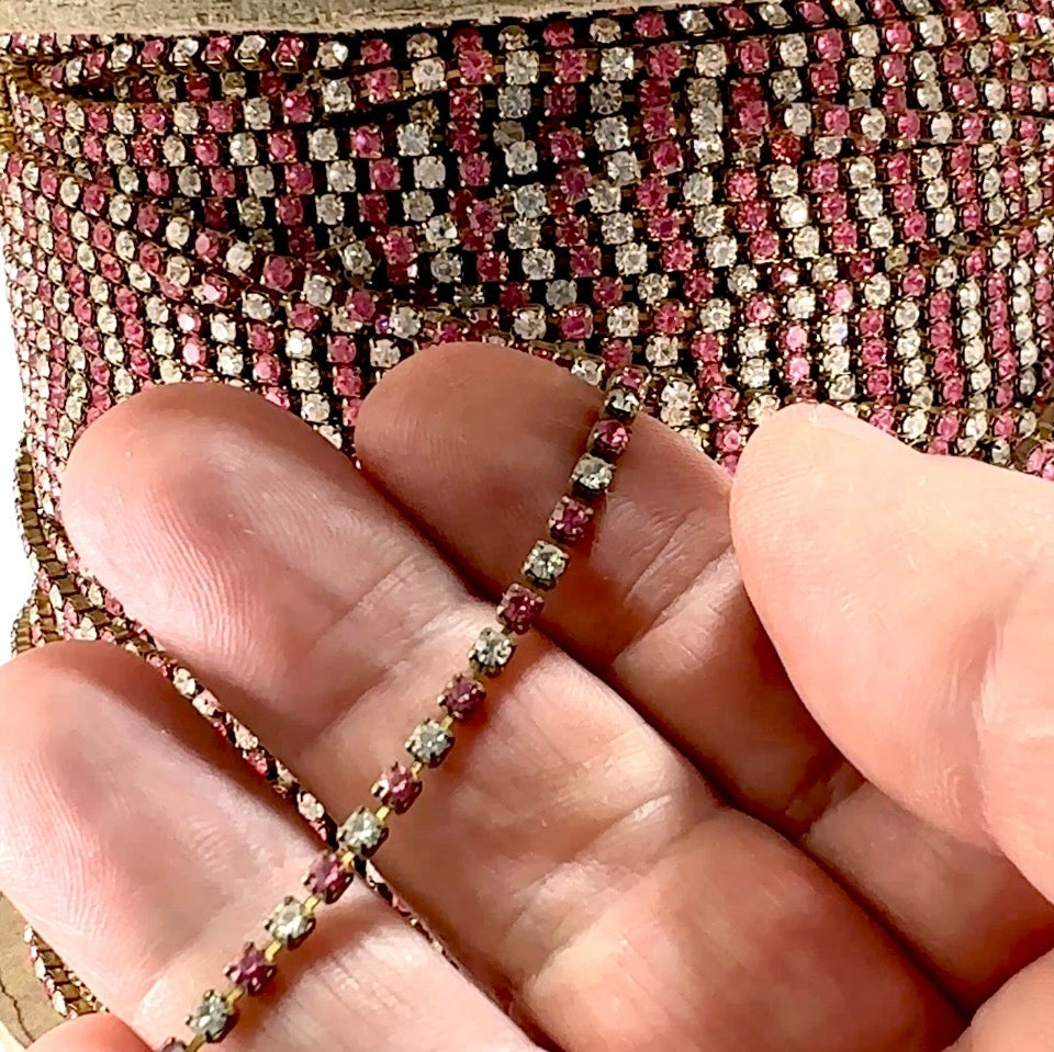 3 feet Swarovski Rhinestone Chain pp18 Rose and Crystal clear Raw Brass G11