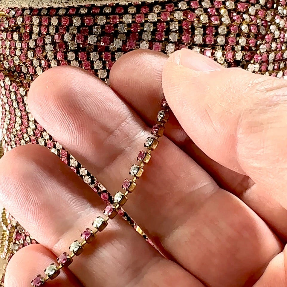3 feet Swarovski Rhinestone Chain pp18 Rose and Crystal clear Raw Brass G11