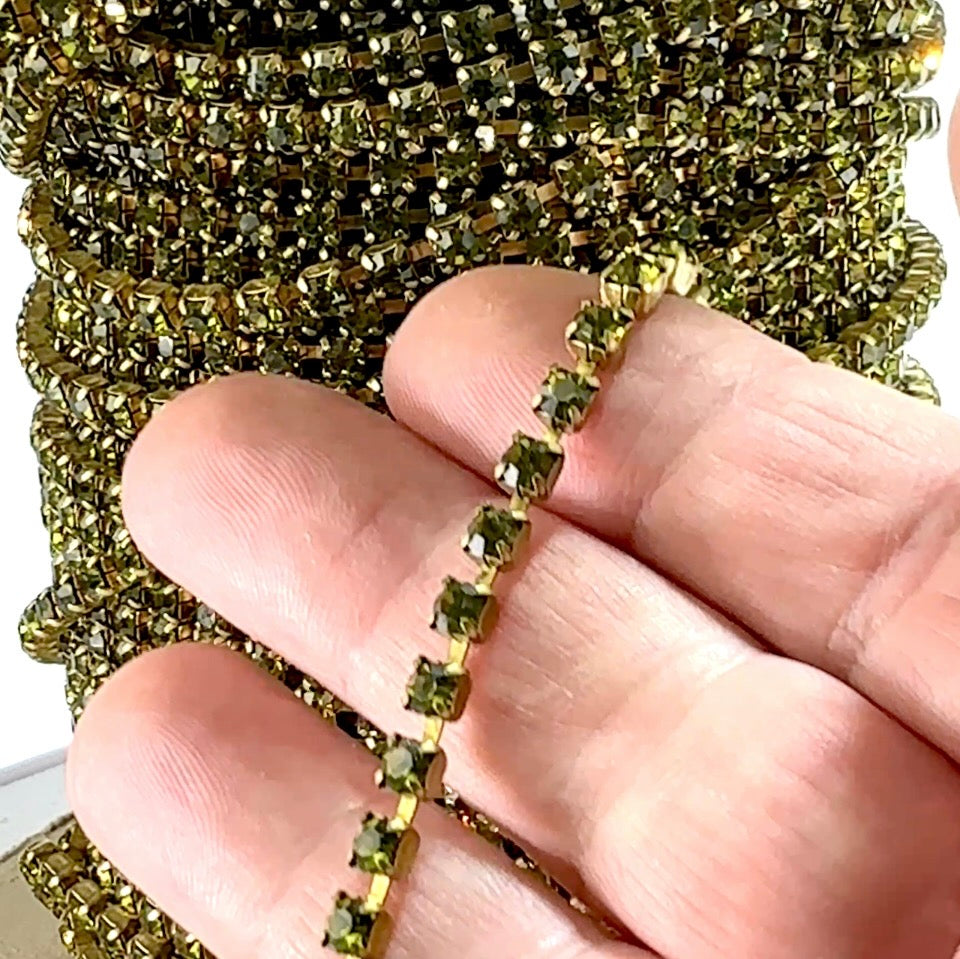 3 feet Swarovski Rhinestone Chain pp28 Olivine Raw Brass G14