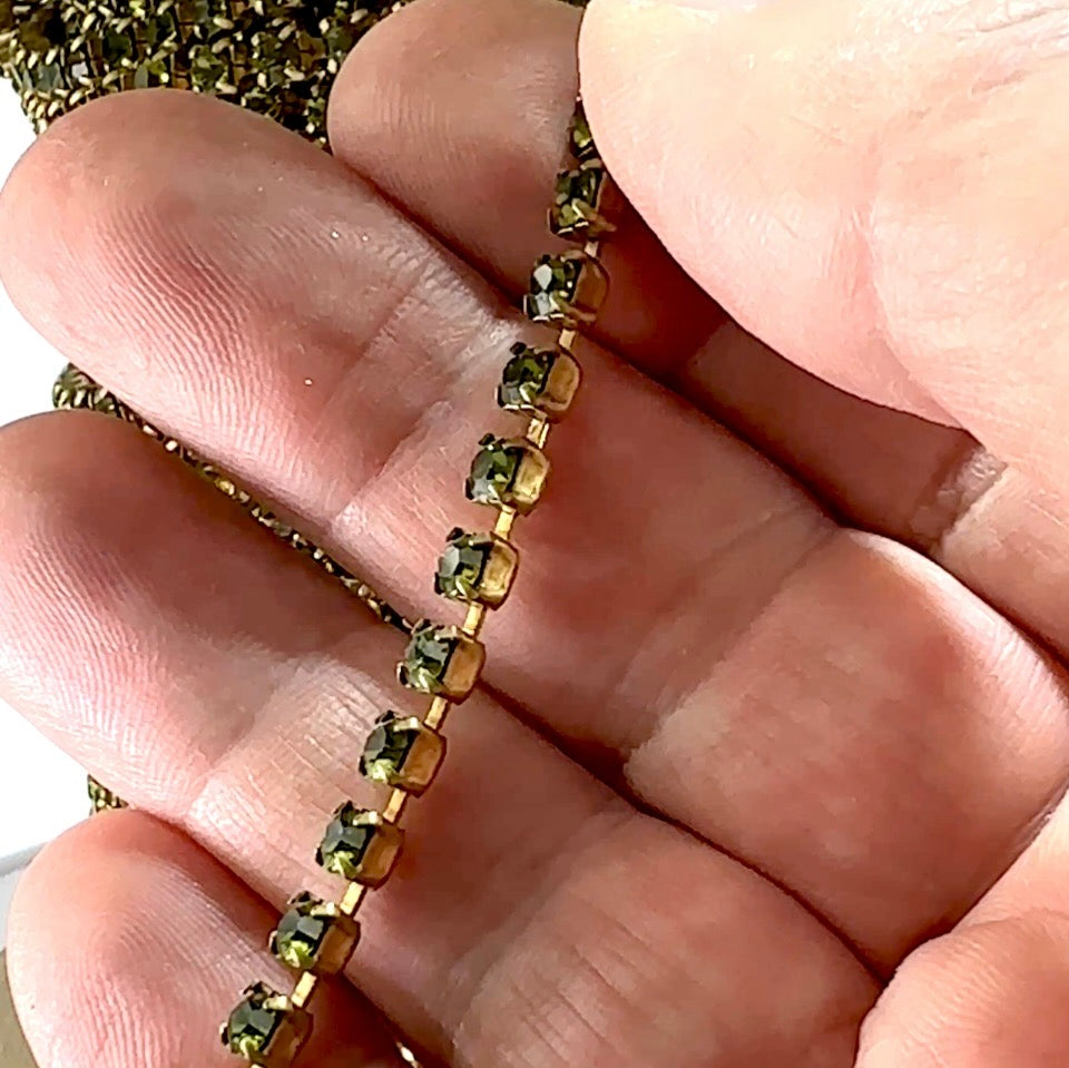 3 feet Swarovski Rhinestone Chain pp28 Olivine Raw Brass G14