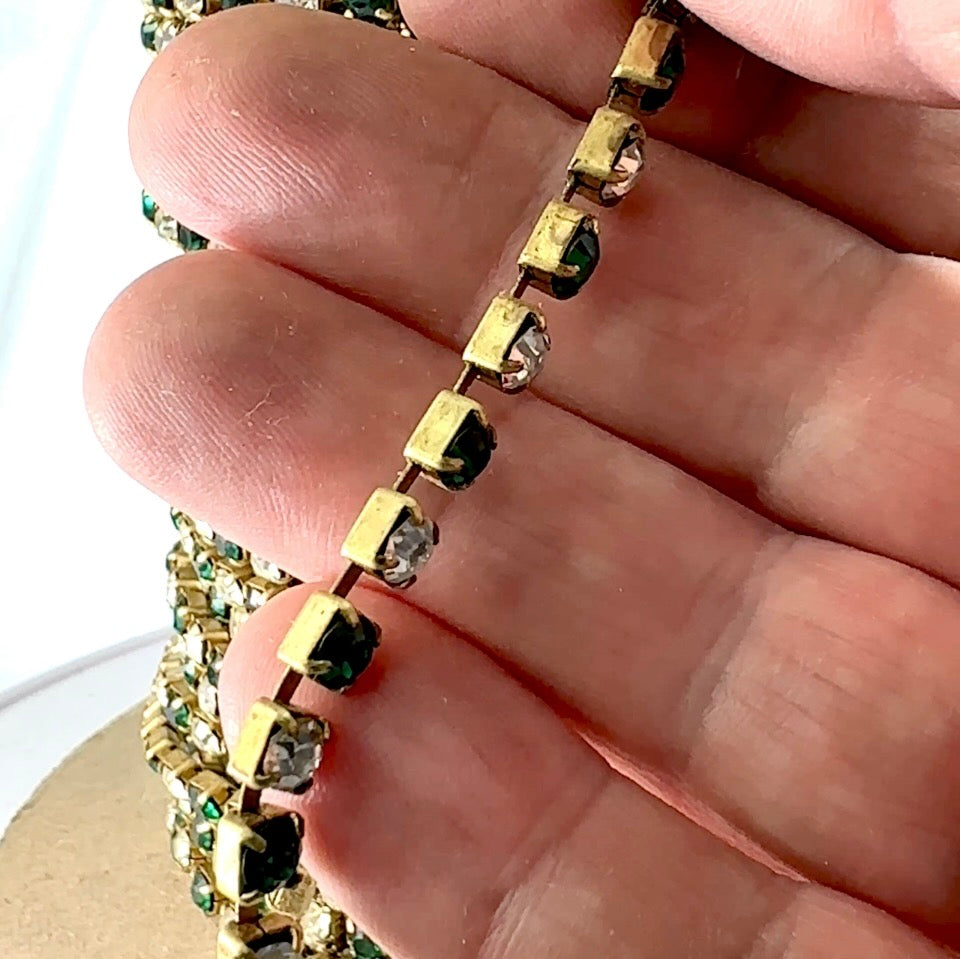 3 feet Swarovski Rhinestone Chain ss19 Emerald Clear Crystal Raw Brass G16