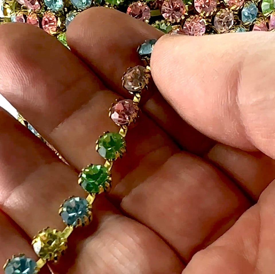 3 feet Swarovski Rhinestone Chain Tiffany Settings ss28 Light Multi Raw Brass G17