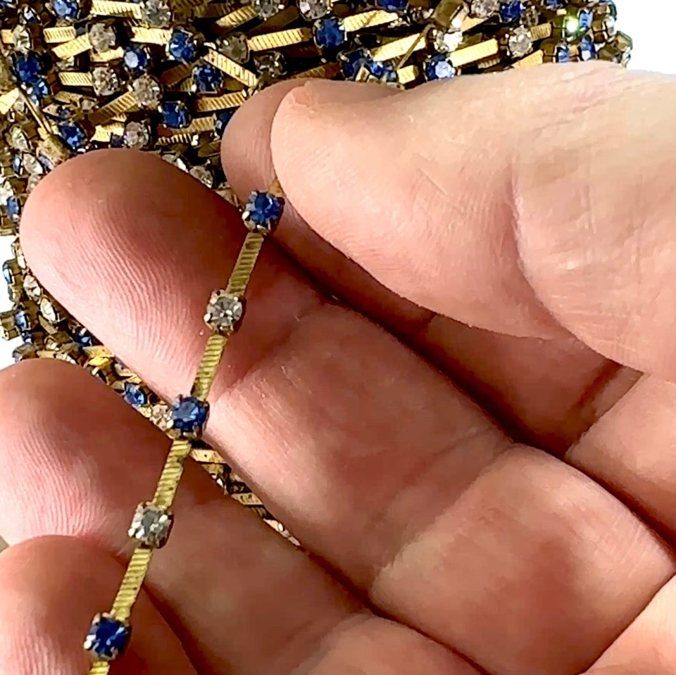 3 feet Swarovski Fancy Bar Rhinestone Chain pp24 Sapphire Clear Crystal Brass G18