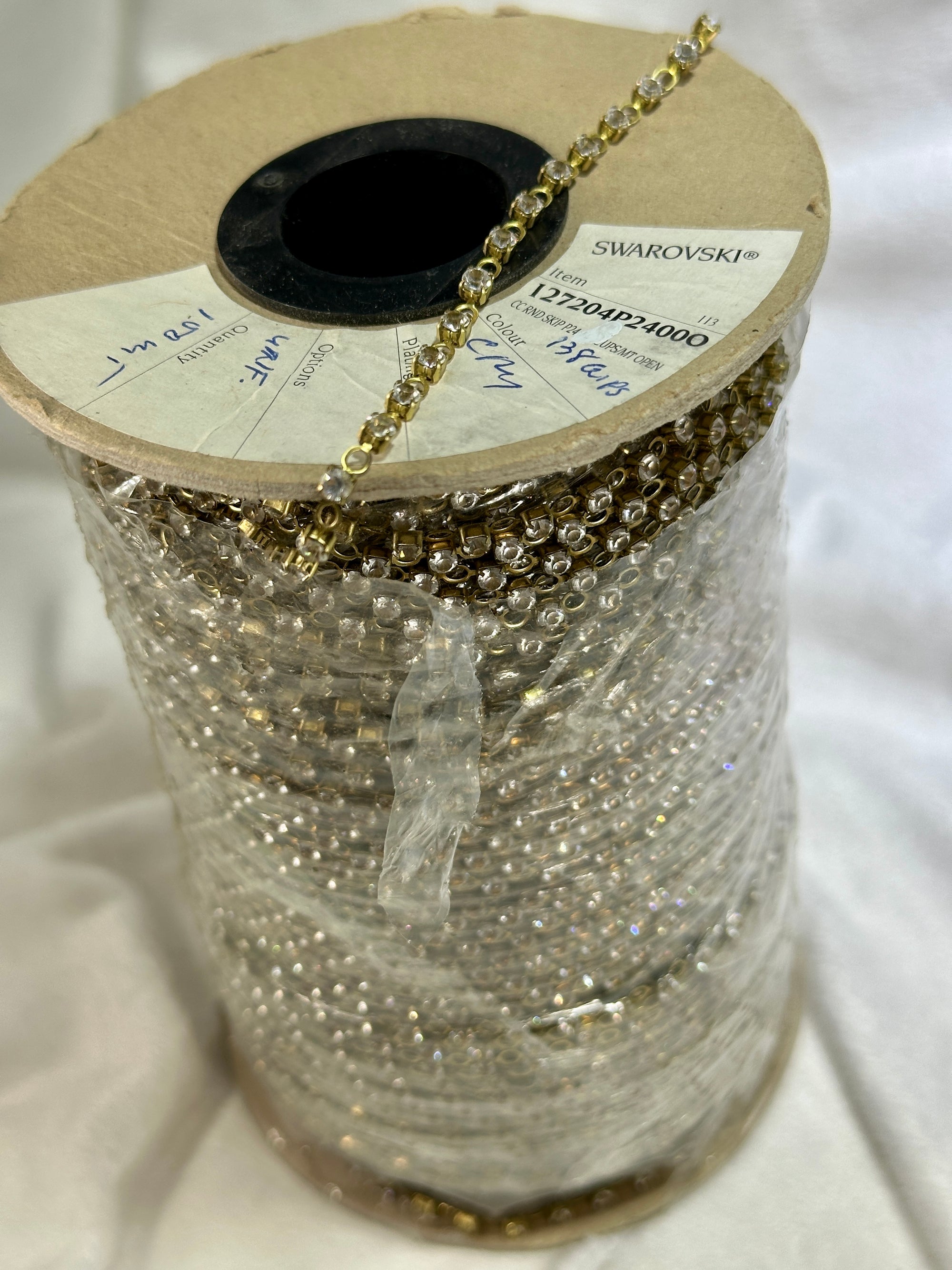 320 feet Swarovski Fancy Pierced Skip Rhinestone Chain pp24 Clear Crystal Raw Brass G20