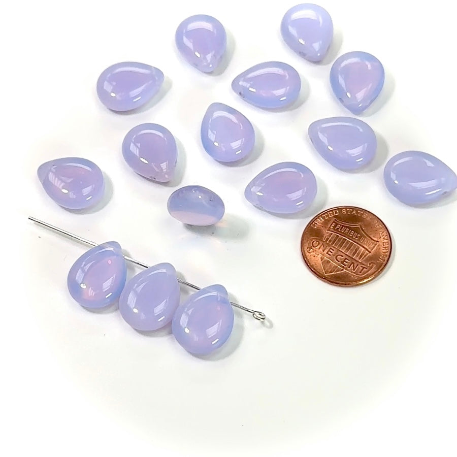 Czech Pressed Druk Glass Beads Teardrop Petal with Top Hole Across 16x12mm Light Lavender Opal 15 pieces CL224