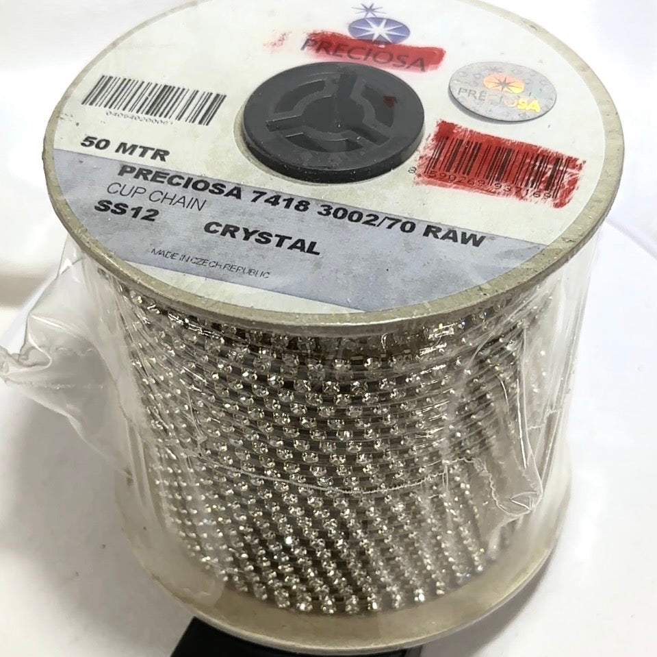 Preciosa Czech Rhinestone Cup Chain ss12 clear Crystal raw brass 50m