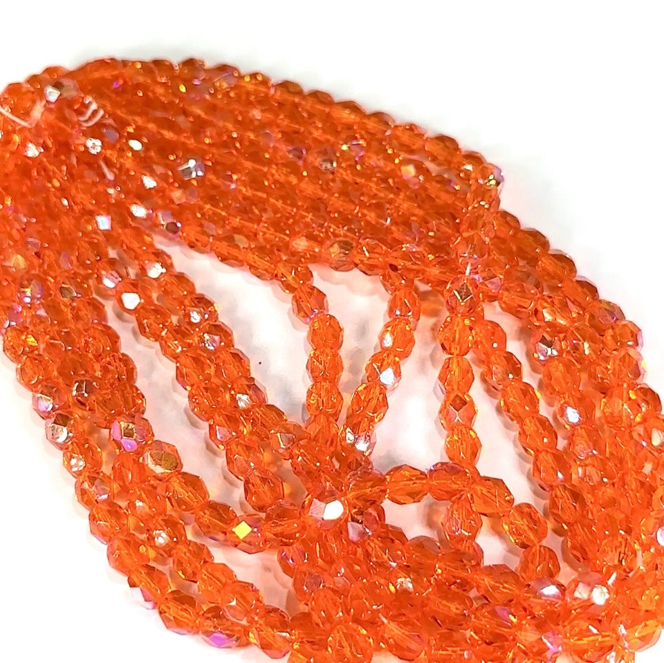 Hyacinth AB orange Czech Fire Polished Round Faceted Glass Beads