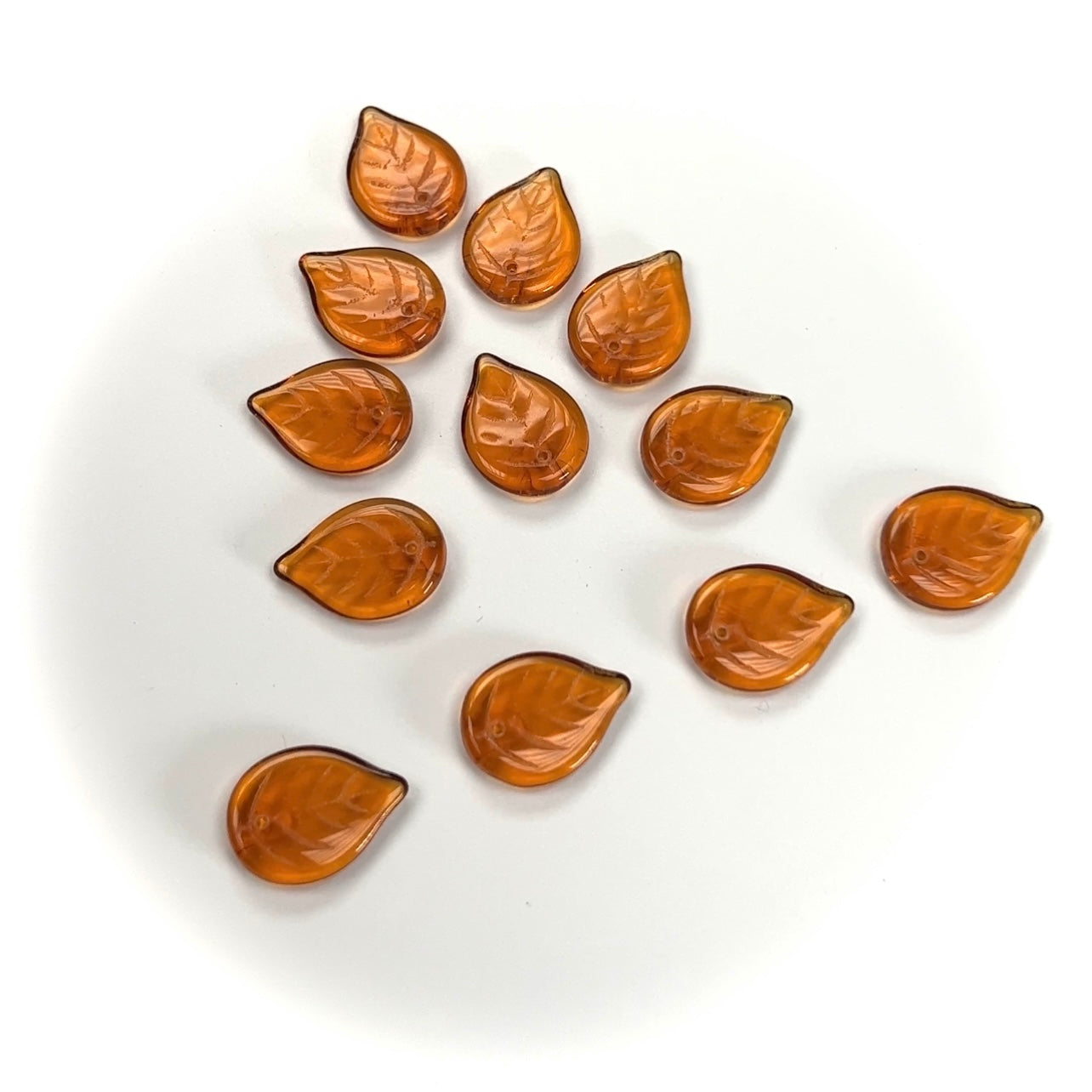 Czech Glass Druk Pendant Beads in size 18x13mm, top drilled Leaf, Topaz color, 50pcs, J057