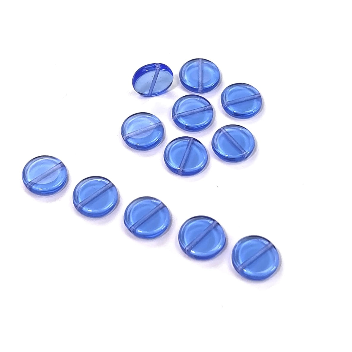 Czech Glass Druk Beads in size 12mm, Flat Disc, Sapphire blue color, 50pcs, J058