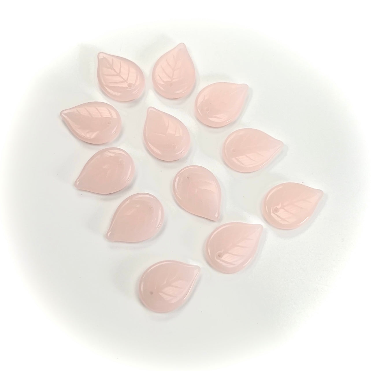 Czech Glass Druk Pendant Beads in size 18x13mm, top drilled Leaf, Pink Opal color, 50pcs, J059