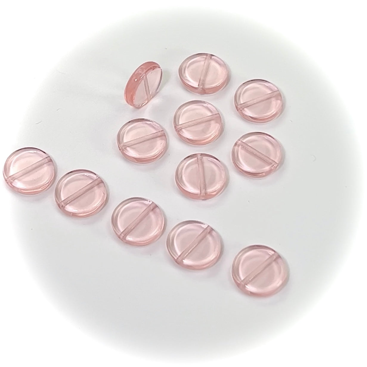 Czech Glass Druk Beads in size 12mm, Flat Disc, Rosaline pink color, 50pcs, J079