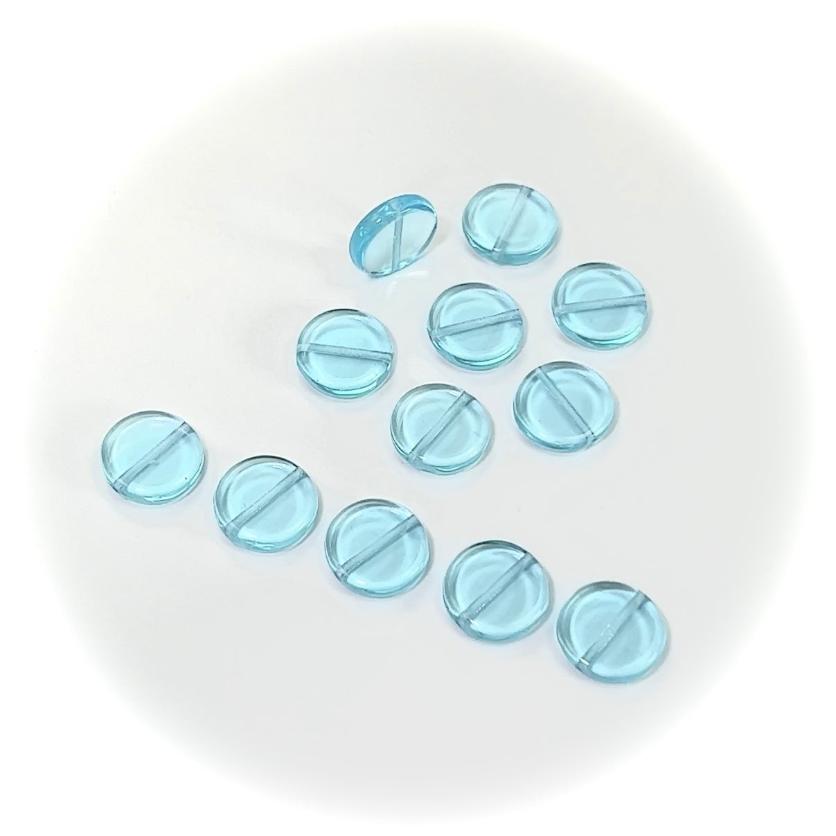 Czech Glass Druk Beads in size 12mm, Flat Disc, Aqua blue color, 50pcs, J080