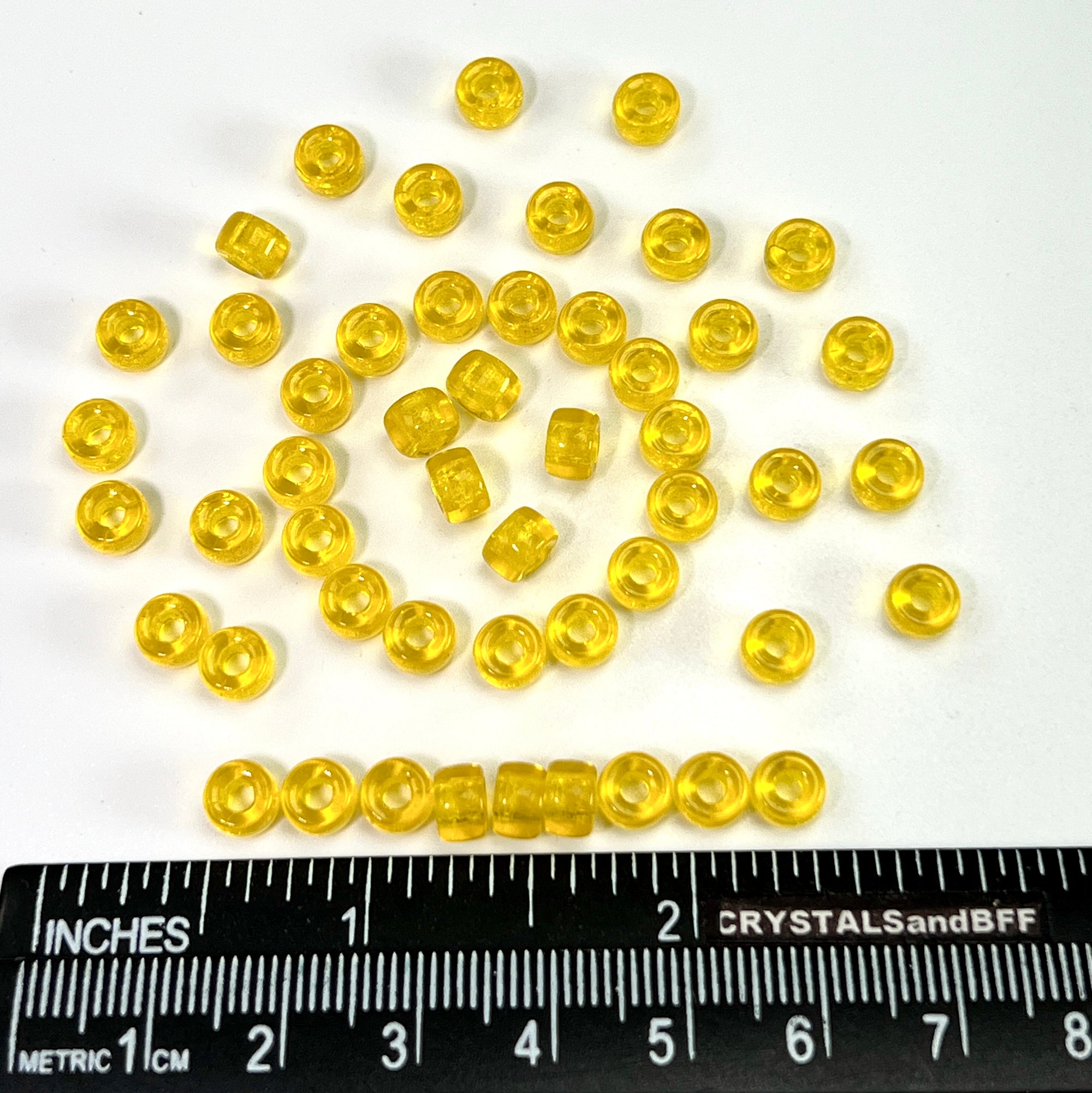 Czech Glass Druk Large Hole Roller Beads in size 6mm, Yellow Citrine-Jonquil color, 50pcs, J081