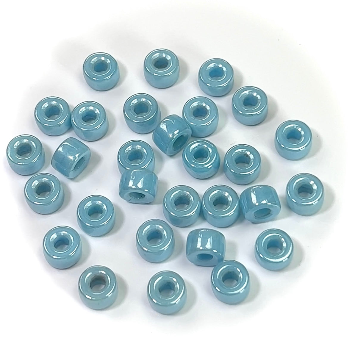 Czech Glass Druk Large Hole Beads in size 9mm, Turquoise Hematite coated, 50pcs, J082