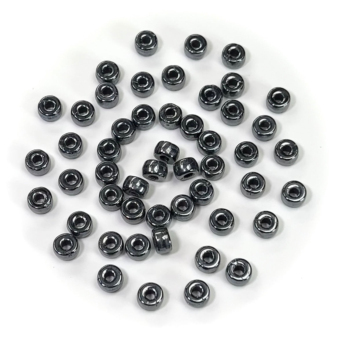Czech Glass Druk Large Hole Beads in size 6mm, Jet Hematite coated, 50pcs, J083