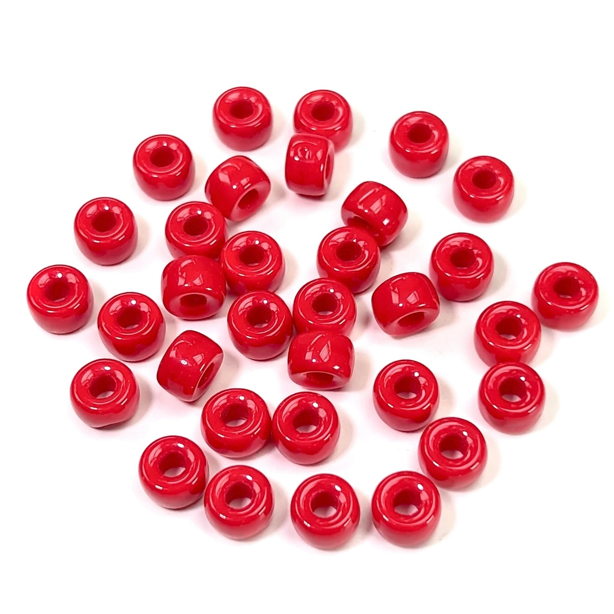 Czech Glass Druk Large Hole Beads in size 9mm, Red Coral Opaque, 30pcs, J086