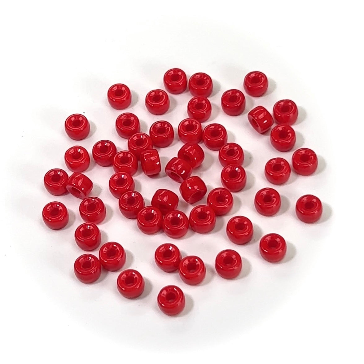 Czech Glass Druk Large Hole Roller Beads in size 6mm Red Coral Opaque color 50pcs J087