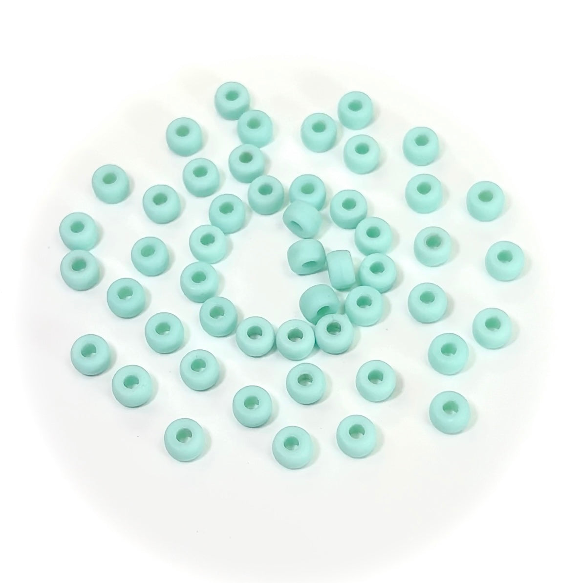 Czech Glass Druk Large Hole Beads in size 6mm, Green Turquoise Matt finish, 50pcs, J088