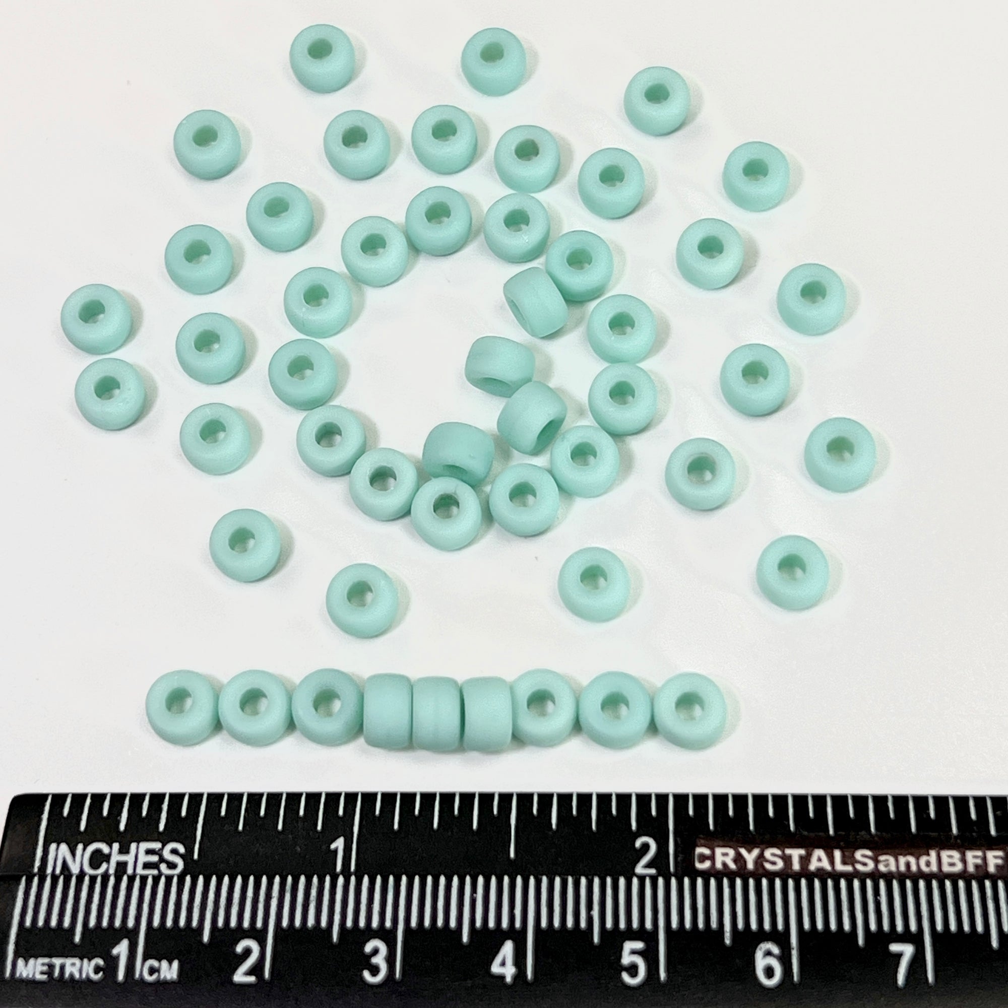 Czech Glass Druk Large Hole Roller Beads in size 6mm Green Turquoise Matt finish 50pcs J088