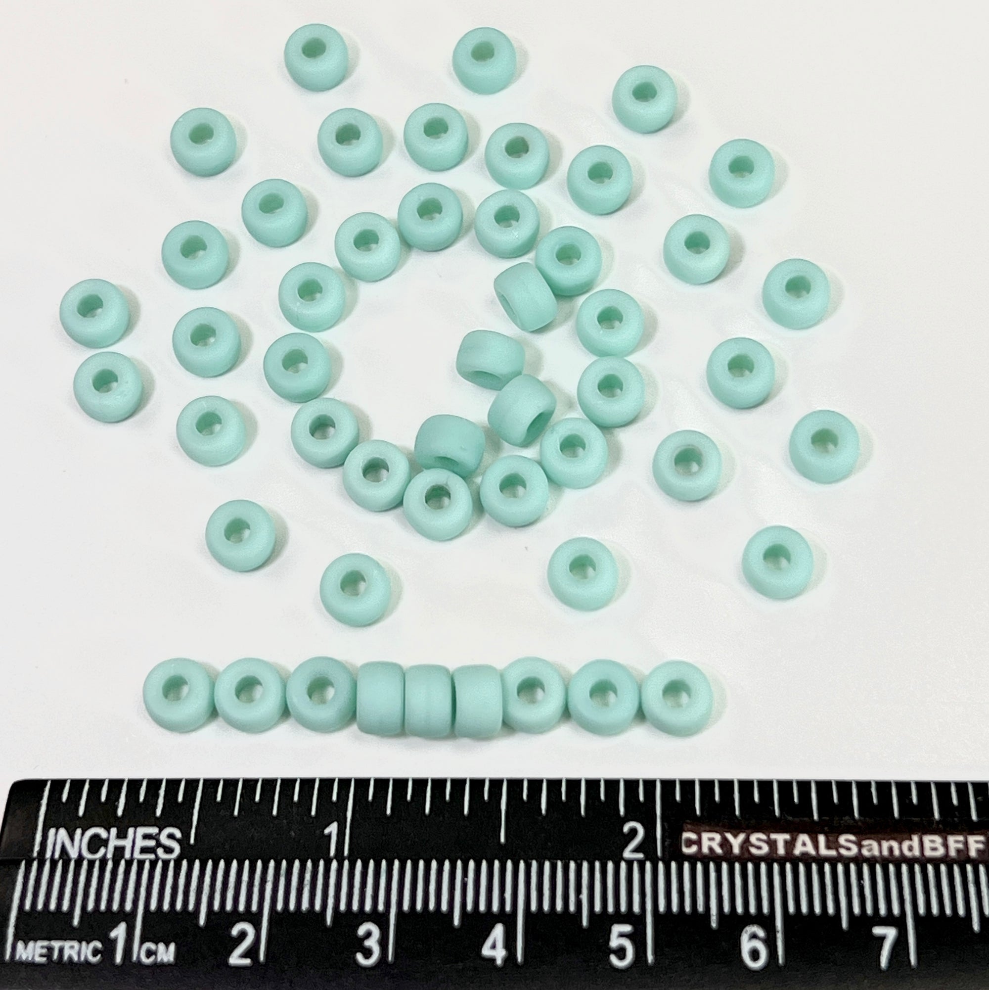 Czech Glass Druk Large Hole Beads in size 6mm, Green Turquoise Matt finish, 50pcs, J088