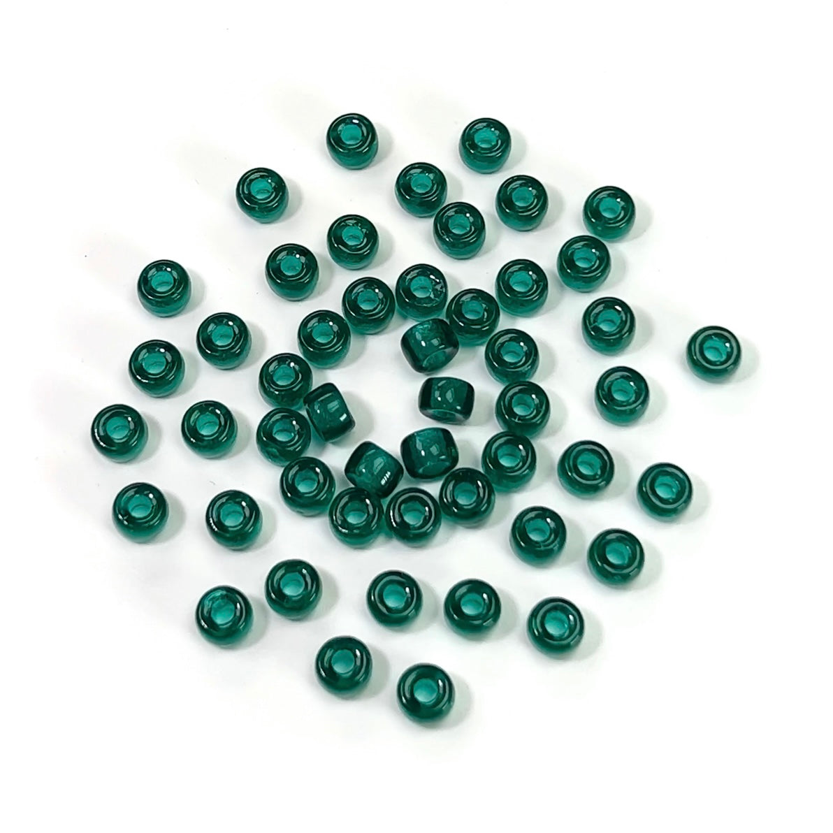 Czech Glass Druk Large Hole Roller Beads in size 6mm, Emerald green color, 50pcs, J096