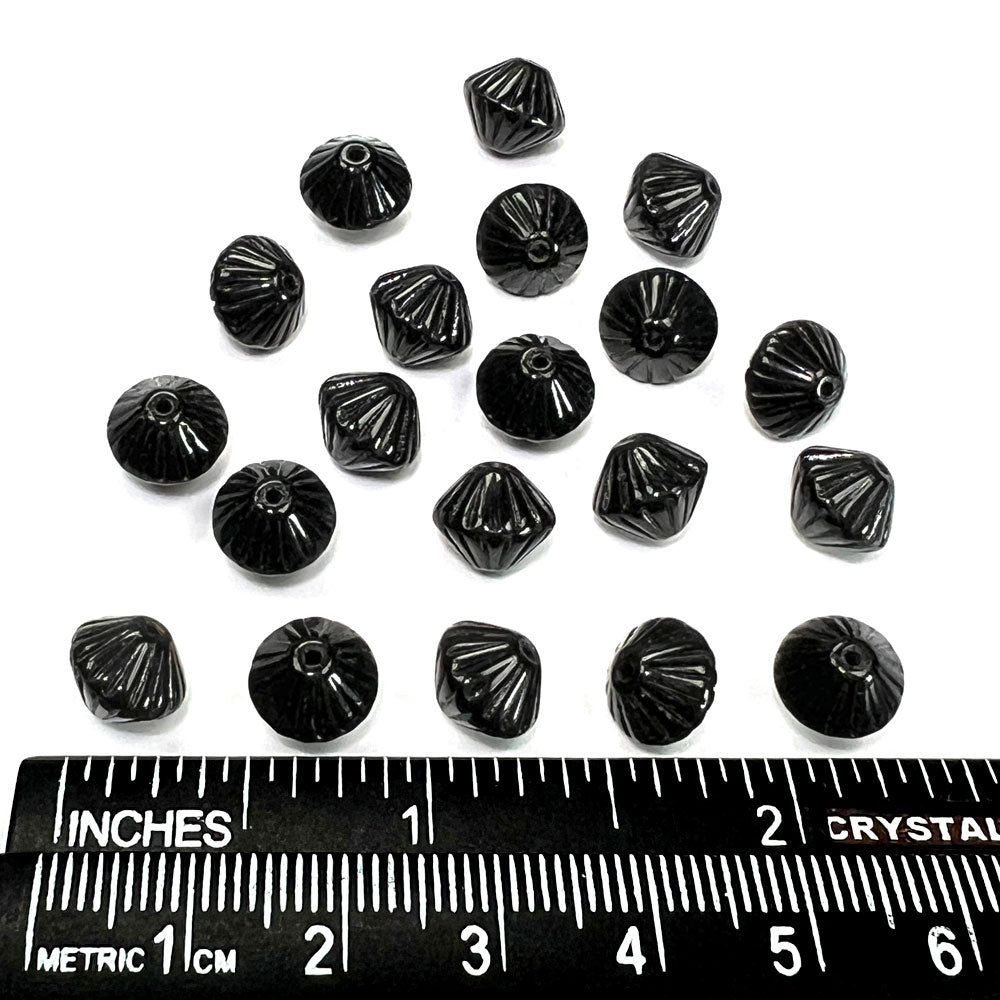 Czech Glass Druk Beads in size 9mm, Fancy Bicones, Jet black, 50pcs, J101