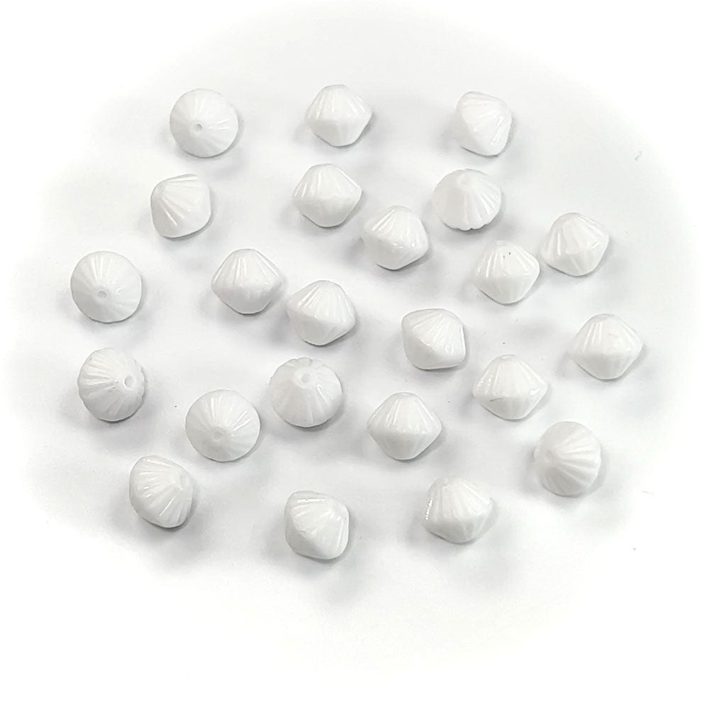 Czech Glass Druk Beads in size 9mm, Fancy Bicones, Chalk White color, 50pcs, J102
