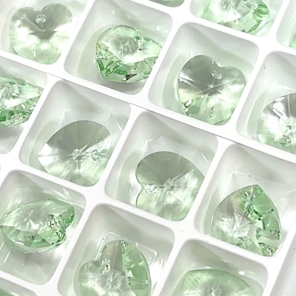 Crystal Light Green Preciosa Genuine Czech Crystals 1-Hole Top Drilled Heart Pendants 14mm 6pcs J133