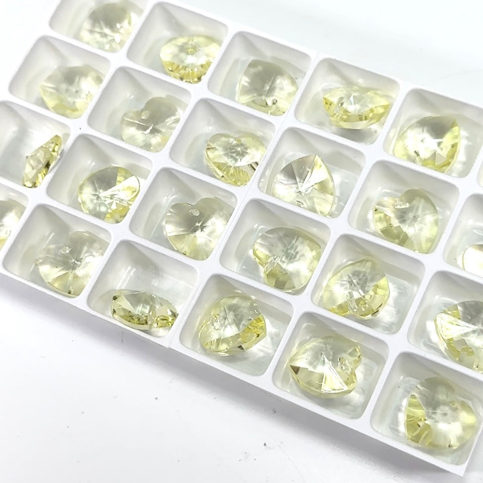 Crystal Light Yellow Preciosa Genuine Czech Crystals 1-Hole Top Drilled Heart Pendants 14mm 6pcs J134