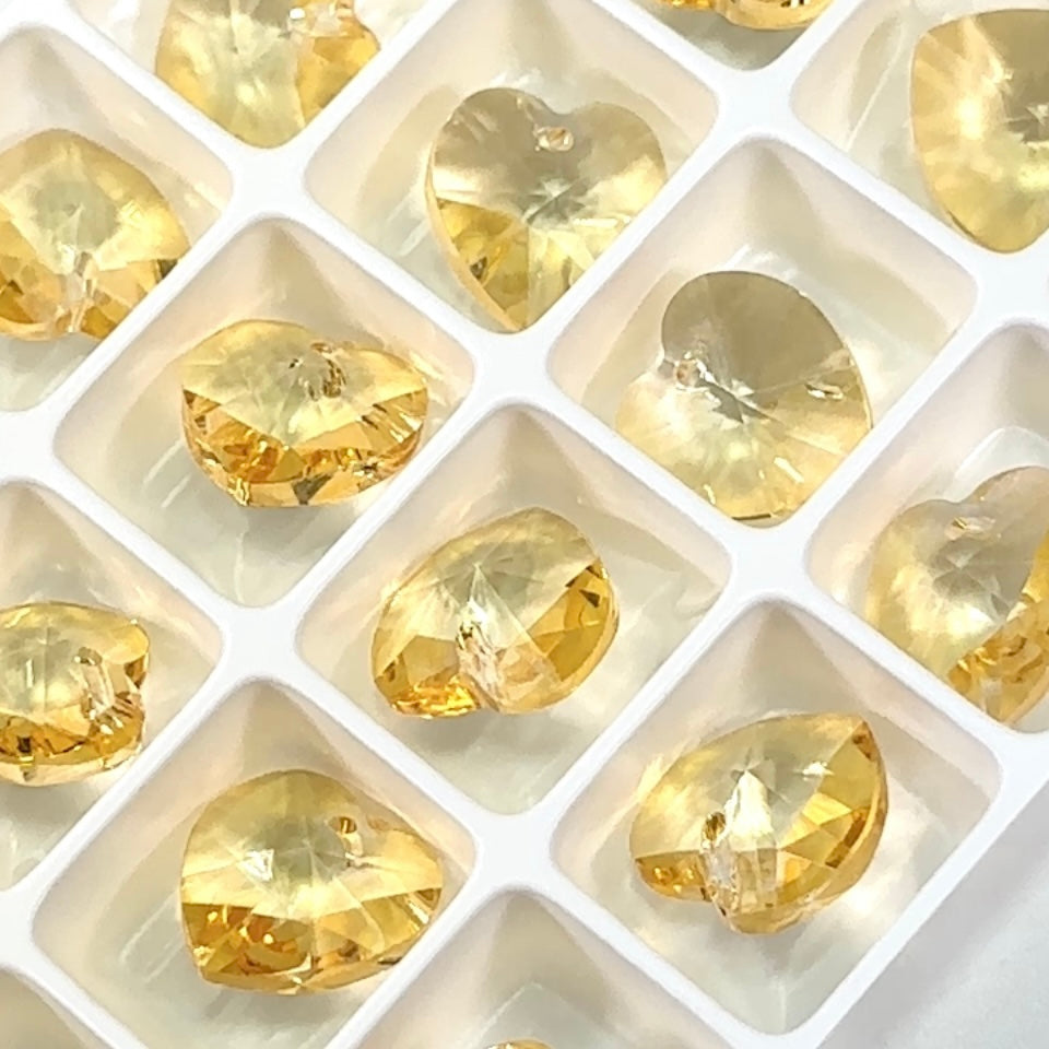 Crystal Light Brown Preciosa Genuine Czech Crystals 1-Hole Top Drilled Heart Pendants 14mm 6pcs J135