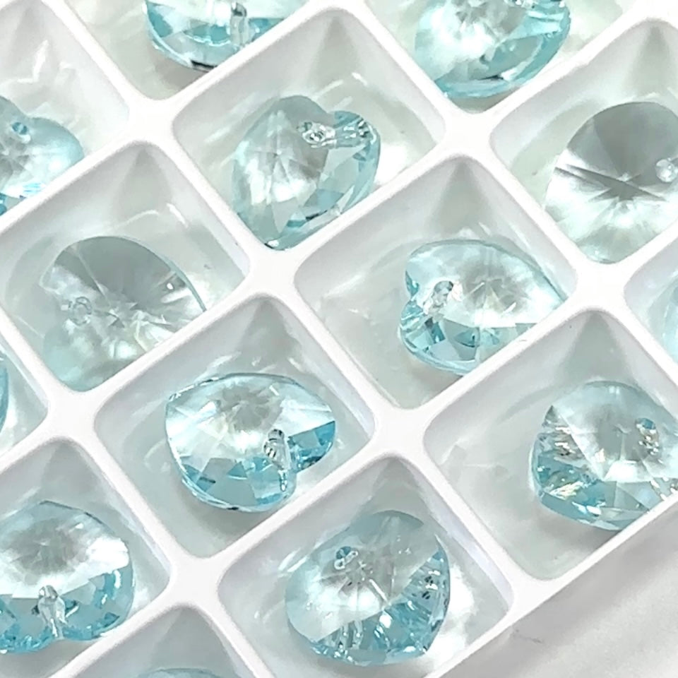 Crystal Light Blue Preciosa Genuine Czech Crystals 1-Hole Top Drilled Heart Pendants 14mm 6pcs J136
