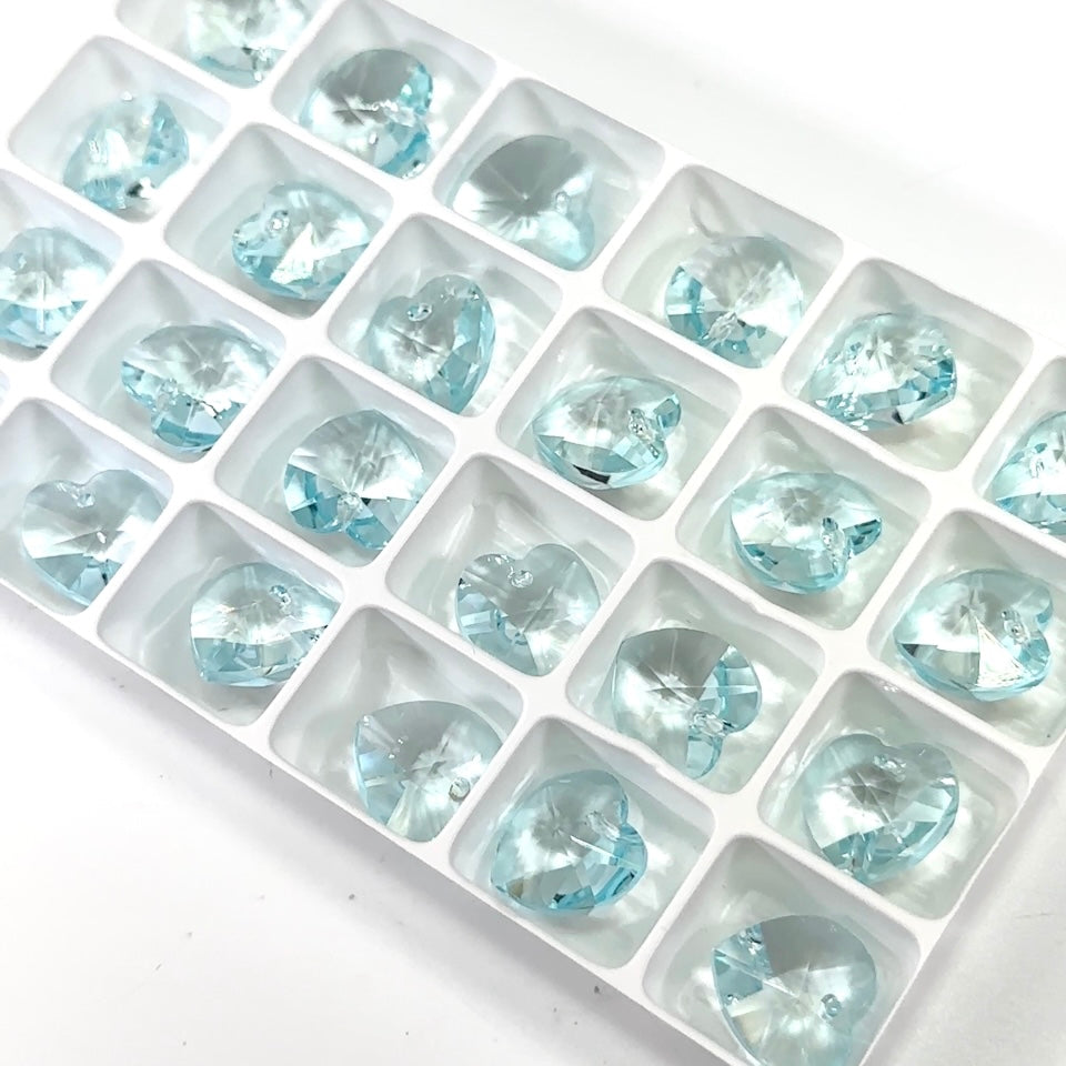 Crystal Light Blue Preciosa Genuine Czech Crystals 1-Hole Top Drilled Heart Pendants 14mm 6pcs J136