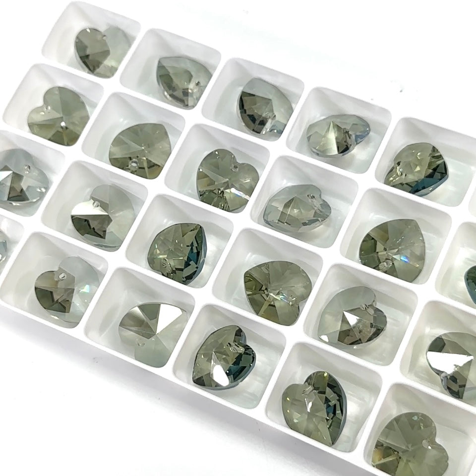 Crystal Viridian Preciosa Genuine Czech Crystals 1-Hole Top Drilled Heart Pendants 14mm 6pcs J139