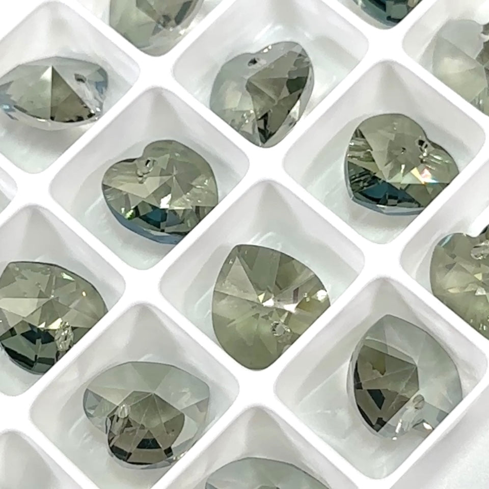 Crystal Viridian Preciosa Genuine Czech Crystals 1-Hole Top Drilled Heart Pendants 14mm 6pcs J139