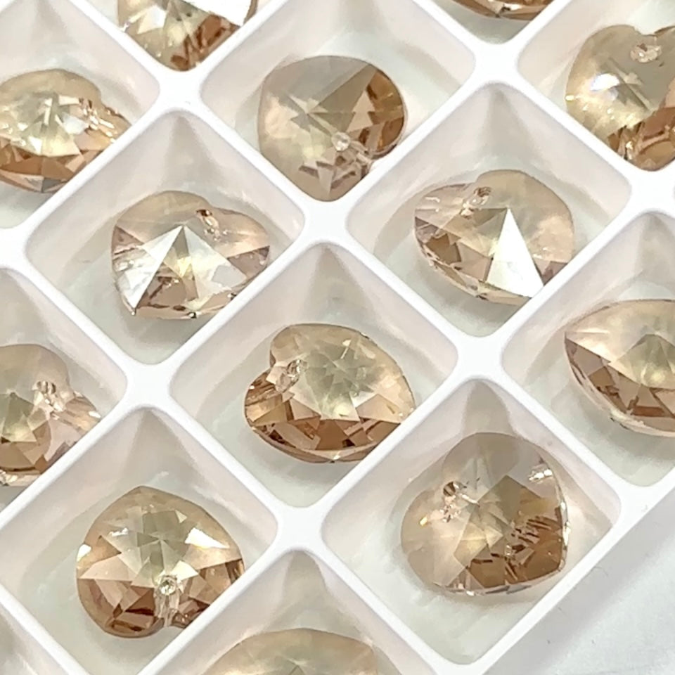 Crystal Honey Preciosa Genuine Czech Crystals 1-Hole Top Drilled Heart Pendants 14mm 6pcs J140